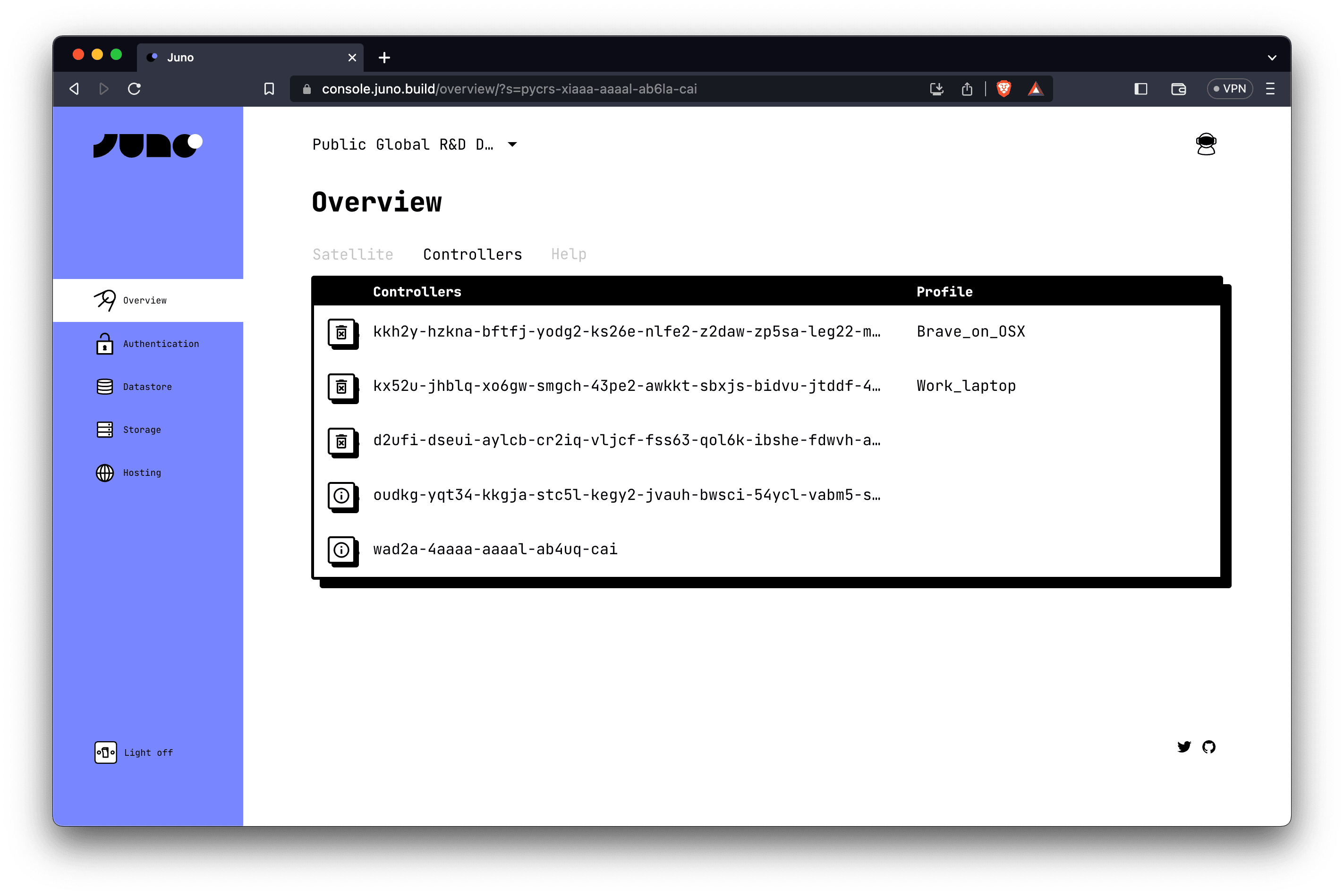Controllers screenshot
