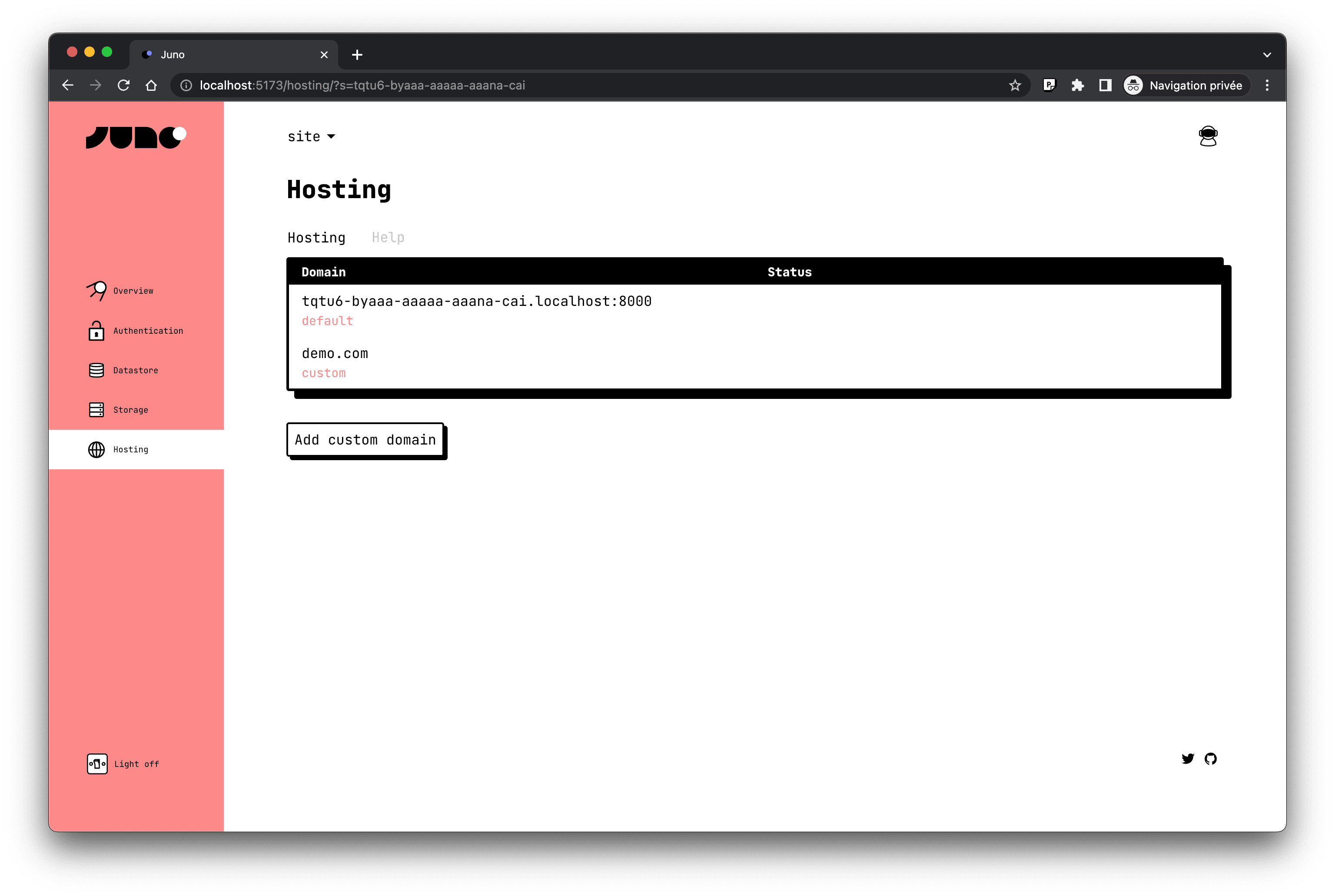 Hosting screenshot